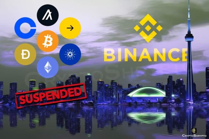 Binance alerts Canadian regulators that it continues to halting crypto operations in Ontario