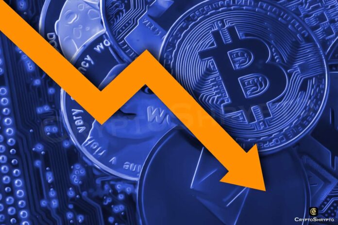 Shiba Inu, Dogecoin, and Cardano drop as Bitcoin slips below $44,000