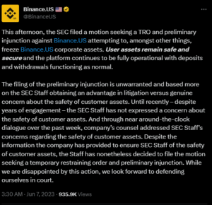 SEC requests court to Freeze Binance.US Assets