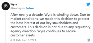 Wyre shuts down its operation