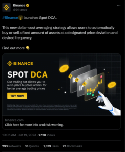 Binance CEO introduces Spot DCA feature