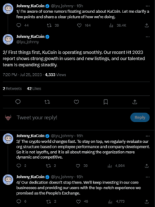 KuCoin CEO denies layoffs rumours