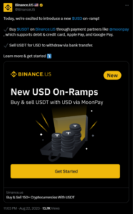 Binance.US Partners with MoonPay to Introduce USDT Integration