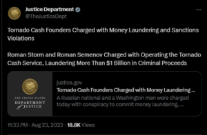 US DOJ Charges Tornado Cash Developers