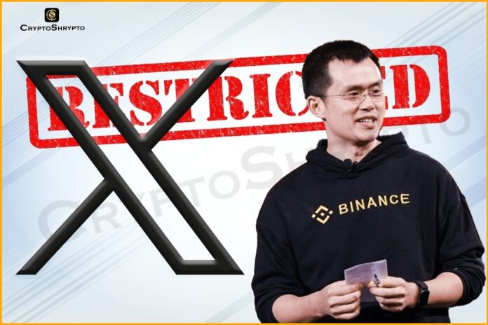 Social media platform X, formerly known as Twitter, has raised eyebrows by restricting the account of former Binance CEO Changpeng Zhao,